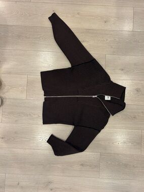 Varley Ribbed Zip-Front Women’s Sweater Jacket in Dark Brown small